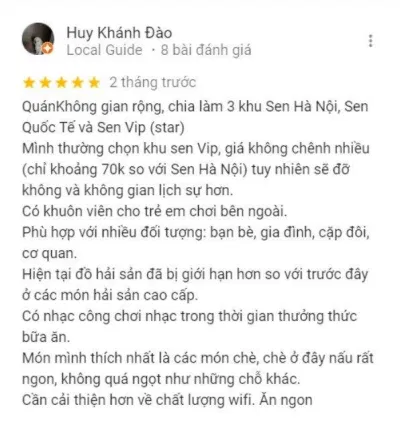 Đánh giá của khách hàng về Buffet Sen - Tây Hồ (Nguồn: Internet) Đánh giá của khách hàng về Buffet Sen - Tây Hồ (Nguồn: Internet)