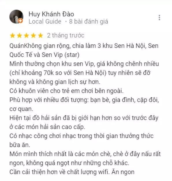 Đánh giá của khách hàng về Buffet Sen - Tây Hồ (Nguồn: Internet)