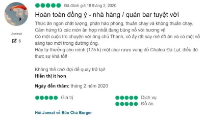 Đánh giá của khách hàng về Bún chả Burger (Nguồn: BlogAnChoi) Đánh giá của khách hàng về Bún chả Burger (Nguồn: BlogAnChoi)