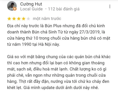 Đánh giá của khách hàng về Bún chả Sinh Từ (Nguồn: BlogAnChoi) Đánh giá của khách hàng về Bún chả Sinh Từ (Nguồn: BlogAnChoi)