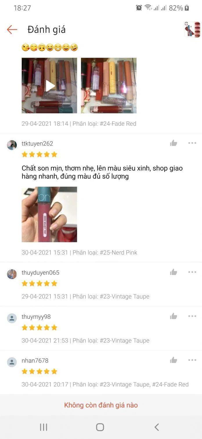 Đánh giá của khách hàng về son Romand Vintage (Ảnh: BlogAnChoi).