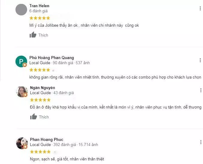 Đánh giá khách hàng về Jollibee. (Ảnh : Internet).