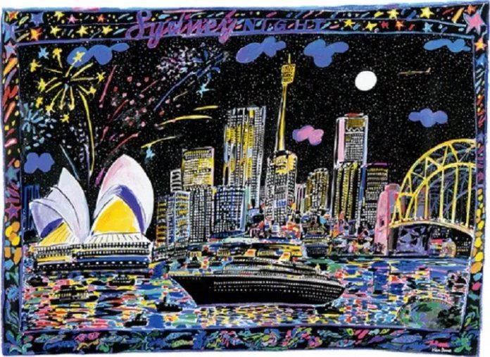 Bức tranh vẽ thành phố Sydney về đêm của Ken Done (Ảnh: Internet).