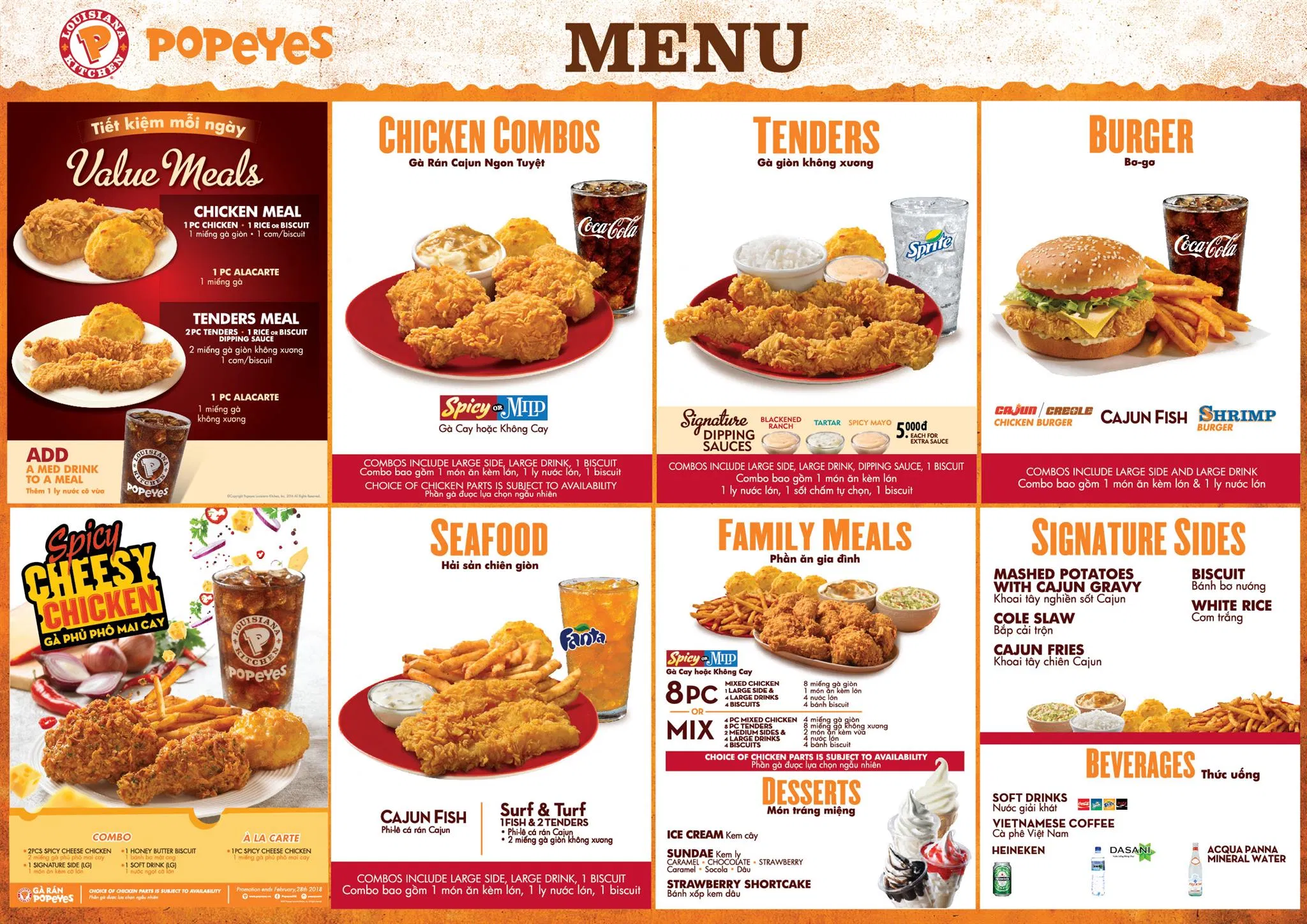 Menu của Popeyes (Nguồn: Internet) Menu của Popeyes (Nguồn: Internet)