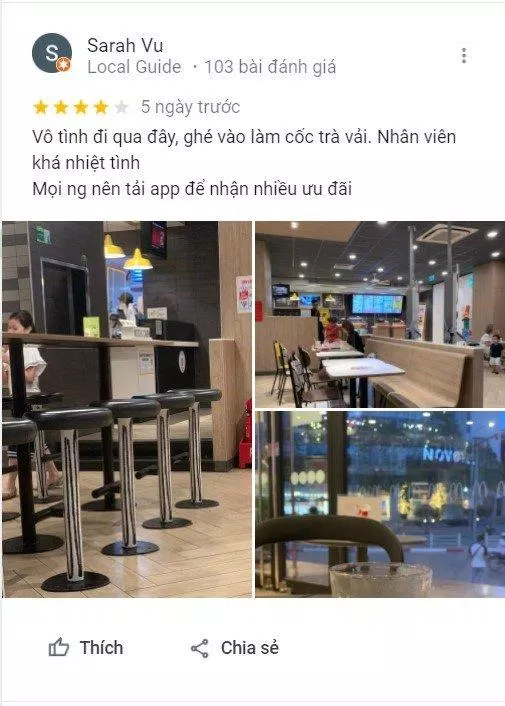 Đánh giá của khách hàng về McDonald's (Nguồn: BlogAnChoi) TOP 8 cửa hàng fast food được yêu thích nhất tại Hà Nội: Lựa chọn đáng thử cho người bận rộn bận rộn Burger King Circle K cửa hàng cửa hàng tiện lợi Cửa hàng tiện lợi 24h Circle K fast food fast food hà nội gà rán Gà rán Popeyes Hà Nội Jollibee KFC list List 5 List cửa hàng fast food hà nội list shop lotteria McDonalds người bận rộn Popeyes thông tin thức ăn nhanh thực đơn Thực đơn của Burger King Thực đơn của Cửa hàng tiện lợi 24h Circle K Thực đơn của Gà rán Popeyes Thực đơn của Jollibee Thực đơn của KFC Thực đơn của Lotteria Thực đơn của McDonald s Thực đơn của Valhalla Grill tiện lợi top 8 Top 8 cửa hàng fast food được yêu thích nhất tại Hà Nội lựa chọn đáng thử cho người bận rộ top cửa hàng fast food hà nội top quán ngon Valhalla Grill