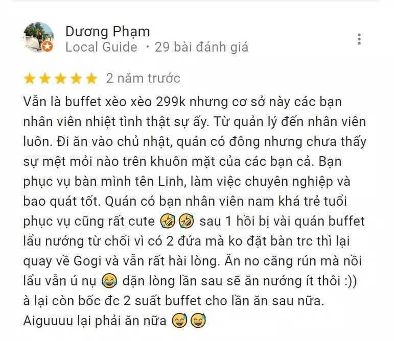 Đánh giá của khách hàng về Gogi House (Nguồn: Internet)