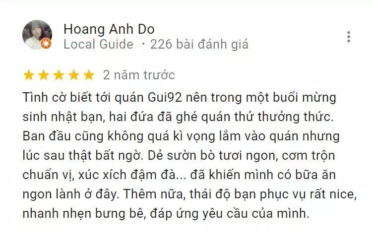 Đánh giá của khách hàng về Nhà hàng Hàn Quốc Gu-i92 (Nguồn: Internet)