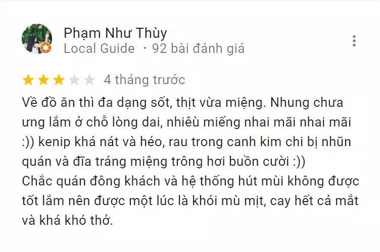 Đánh giá của khách hàng về Nhà hàng Gumiho (Nguồn: Internet)