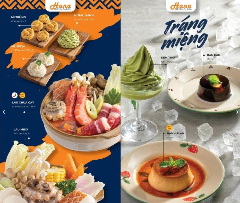 Menu đa dạng của Hana BBQ & Hot Pot Buffet (Ảnh Hana BBQ & Hot Pot Buffet)