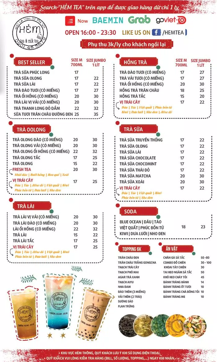 Menu của Hẻm Tea & Milktea (Ảnh Hẻm Tea & Milktea)