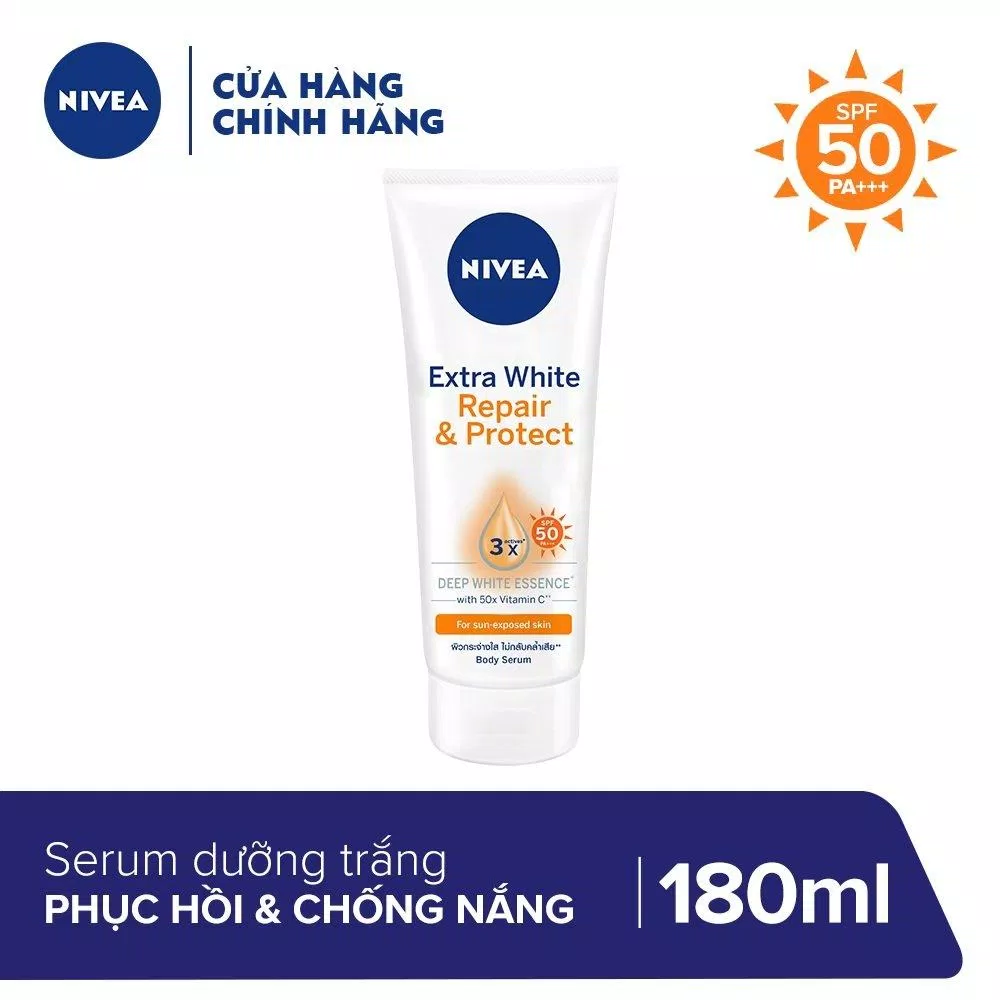 Kem chống nắng Nivea Extra White Repair And Protect Serum là dòng sản phẩm dành cho body ( Nguồn: internet)