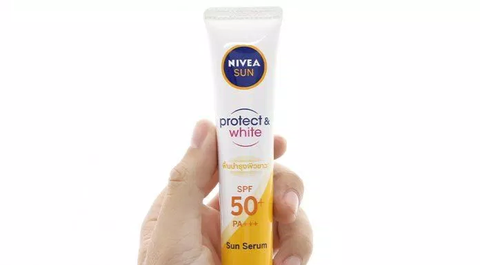 Kem chống nắng Nivea Sun Protect And White Repair Serum phiên bản vàng có tác dụng phục hồi da bị tổn thương ( Nguồn: internet)
