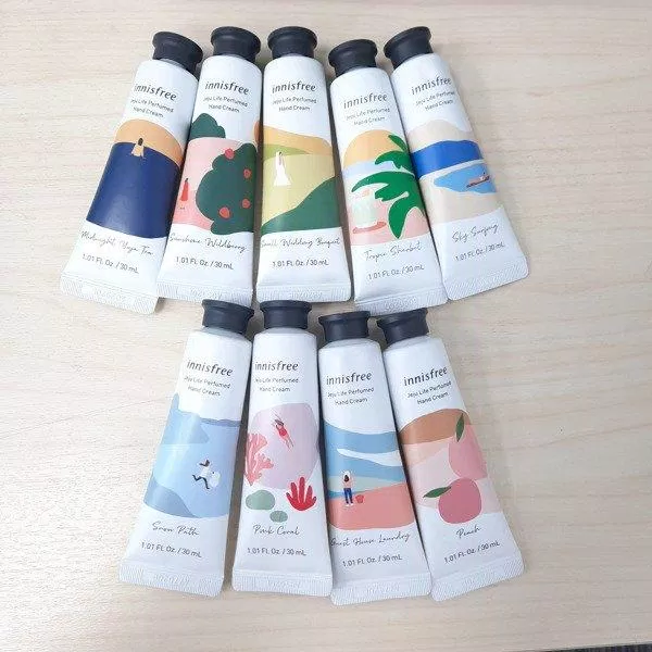 kem dưỡng da tay Innisfree Jeju Life Perfumed Hand Cream có 10 phiên bản nước hoa cho bạn chọn lựa ( Nguồn: internet)
