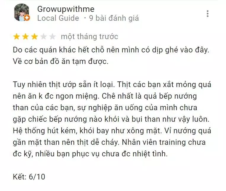 Đánh giá của khách hàng về King BBQ (Nguồn: Internet)