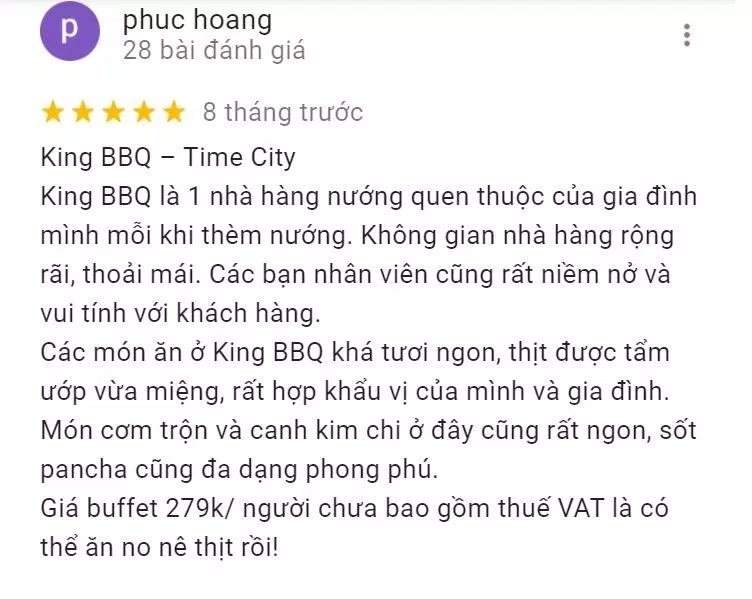 Đánh giá của khách hàng về King BBQ (Nguồn: Internet)