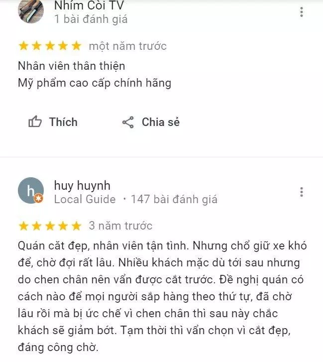 Đánh giá tích cực về chất lượng, dịch vụ tại Lãng Tử từ khách hàng trên Google Maps (Nguồn: Internet)