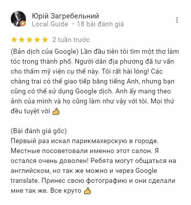 Khách du lịch nước ngoài này cũng đánh giá rất cao dịch vụ của Lãng Tử Hair Salon (Nguồn: Internet) Khách du lịch nước ngoài này cũng đánh giá rất cao dịch vụ của Lãng Tử Hair Salon (Nguồn: Internet)