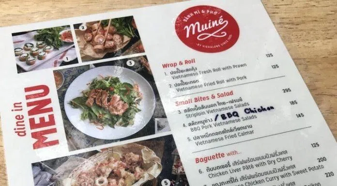 Thực đơn của nhà hàng Muine (Ảnh: Internet). Thực đơn của nhà hàng Muine (Ảnh: Internet).