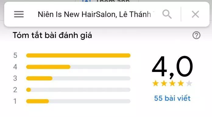 Đánh giá của Niên Salon trên Google map (Nguồn: Internet) Đánh giá của Niên Salon trên Google map (Nguồn: Internet)