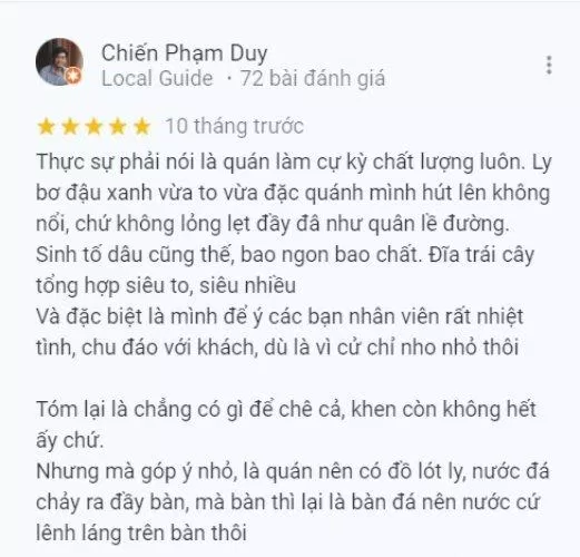 Đánh giá của khách hàng về quán Sinh tố 142. (Ảnh: BlogAnChoi)