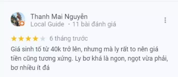 Đánh giá của khách hàng về quán Sinh tố 142. (Ảnh: BlogAnChoi)