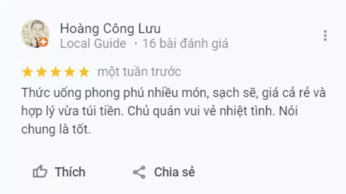 Đánh giá của khách hàng về quán Sinh Tố Nhung - Trần Khắc Chân. (Ảnh: BlogAnChoi)
