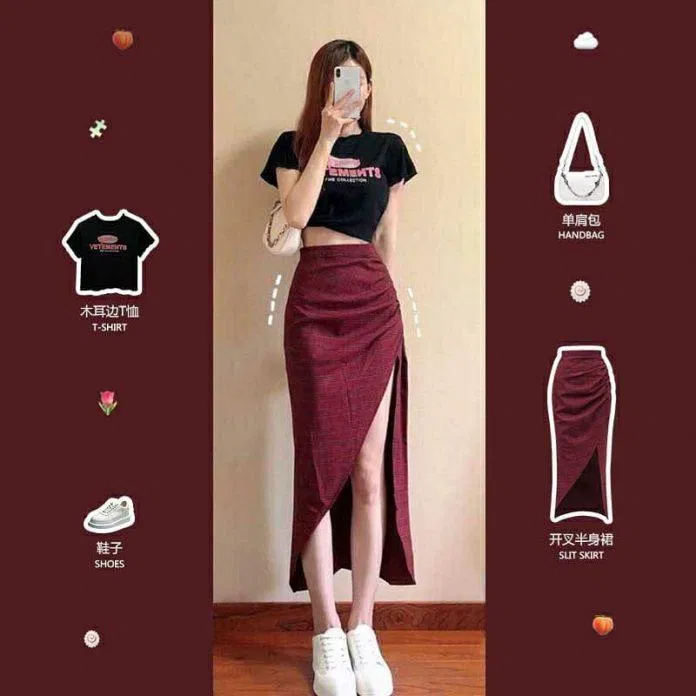 Thanh lịch hơn với áo crotop đen mix với chân váy kẻ caro xẻ tà (Nguồn: Internet) Thanh lịch hơn với áo crotop đen mix với chân váy kẻ caro xẻ tà (Nguồn: Internet)