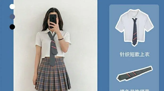 Style học sinh với croptop màu trắng, chân váy kẻ và cà vạt (Nguồn: Internet) Style học sinh với croptop màu trắng, chân váy kẻ và cà vạt (Nguồn: Internet)