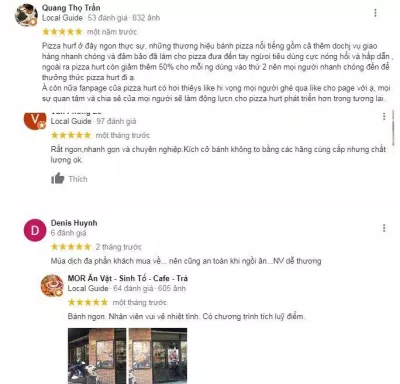 Khách hàng đánh giá chất lượng tại Pizza Hut Trần Hưng Đạo. (Ảnh : BlogAnChoi).