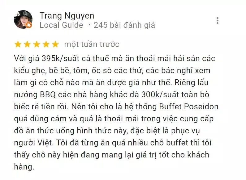 Đánh giá của khách hàng về Buffet Poseidon (Nguồn: Internet) Đánh giá của khách hàng về Buffet Poseidon (Nguồn: Internet)