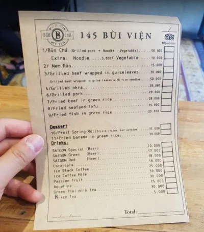 Menu tại bún chả 145 (Nguồn: Internet) Menu tại bún chả 145 (Nguồn: Internet)