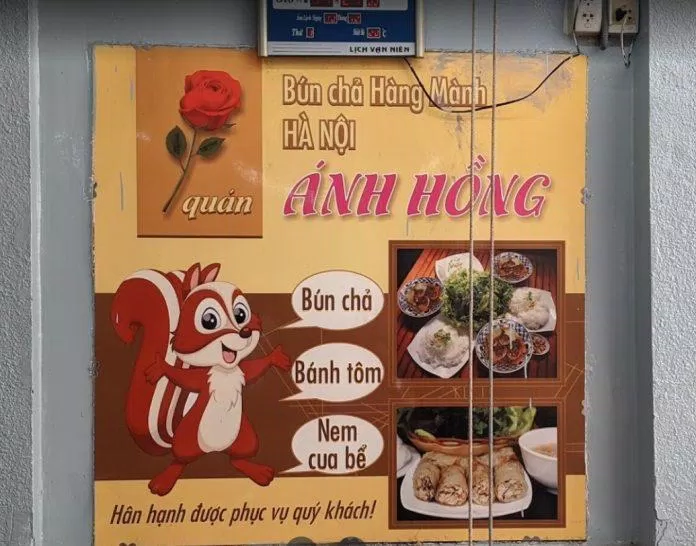 Menu tại Bún Chả Ánh Hồng Hà Nội (Nguồn: Internet)