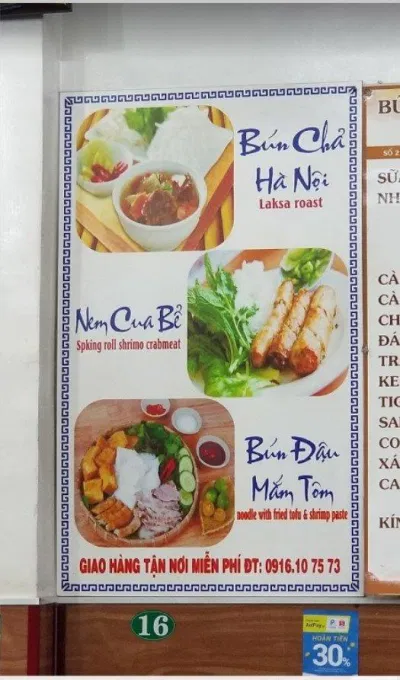 Menu quán bún Chả Hà Nội Vân Anh (Nguồn: Internet) Menu quán bún Chả Hà Nội Vân Anh (Nguồn: Internet)