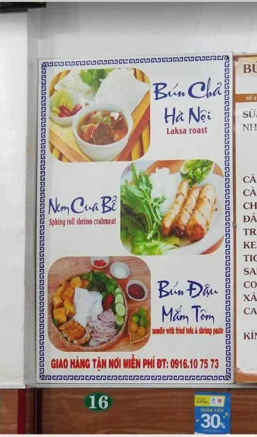 Menu quán bún Chả Hà Nội Vân Anh (Nguồn: Internet) Menu quán bún Chả Hà Nội Vân Anh (Nguồn: Internet)