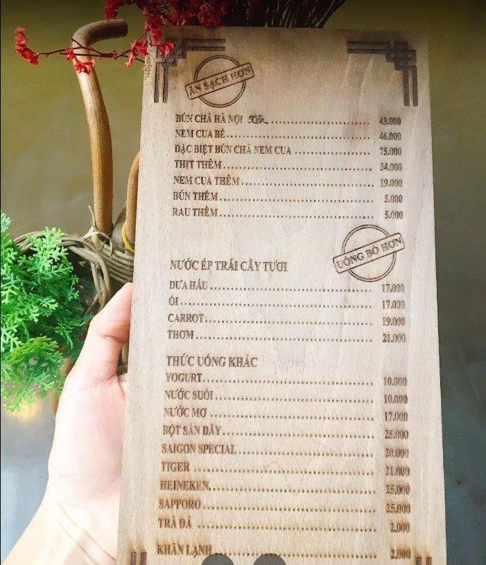 Menu tại Bún Chả Hà Nội Xưa (Nguồn: Internet)