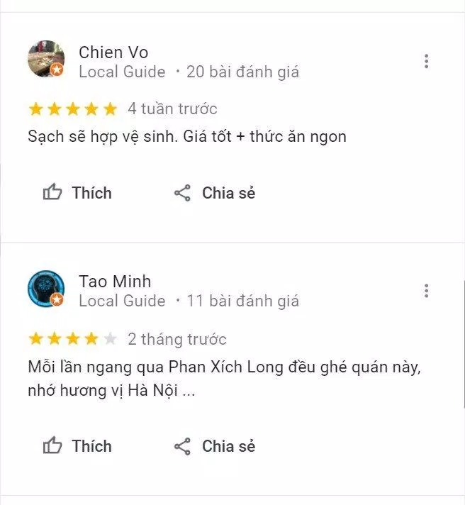 Đánh giá của khách hàng về Bún chả Phố Cổ (Nguồn: BlogAnChoi)