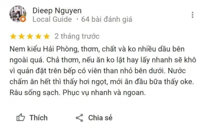 Đánh giá của khách hàng về Quán nem Giảng Võ (Nguồn: BlogAnChoi) Đánh giá của khách hàng về Quán nem Giảng Võ (Nguồn: BlogAnChoi)
