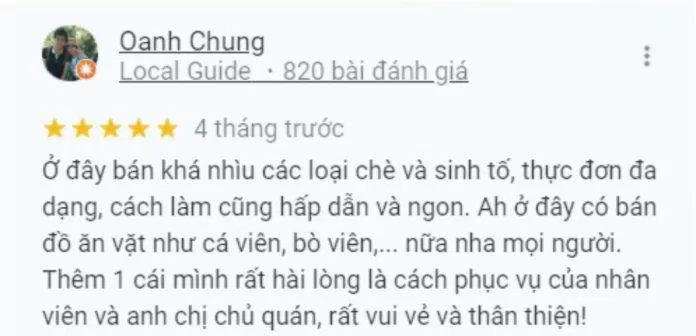 Đánh giá của khách hàng về quán Sinh Tố Xuân Thy 163 Thành Thái. (Ảnh: BlogAnChoi)