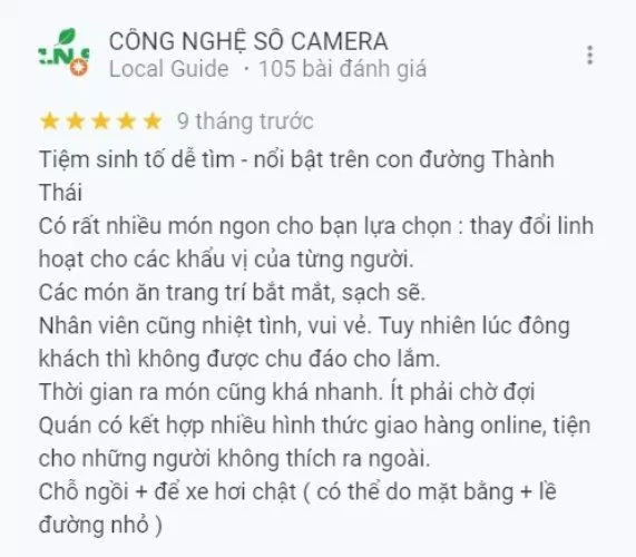 Đánh giá của khách hàng về quán Sinh Tố Xuân Thy 163 Thành Thái. (Ảnh: BlogAnChoi)