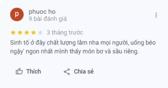 Đánh giá của khách hàng về quán Sinh Tố Trái Cây Dĩa 567. (Ảnh: BlogAnChoi)