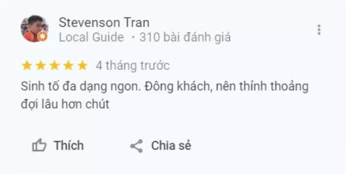 Đánh giá của khách hàng về quán Sinh Tố Trái Cây Dĩa 567. (Ảnh: BlogAnChoi)