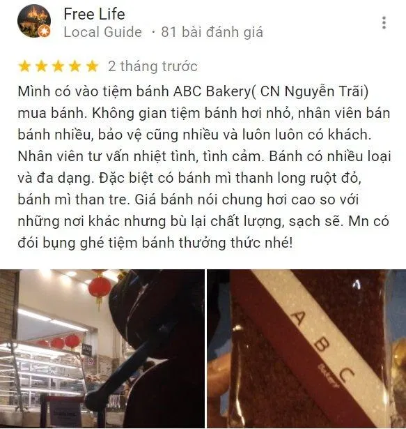 Review của khách hàng tại ABC Bakery (Ảnh BlogAnChoi)