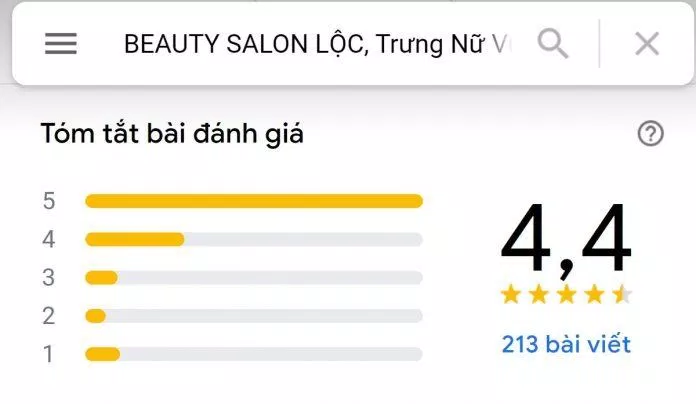 Đánh giá của Beauty Salon Lộc trên Google map (Nguồn: Internet)