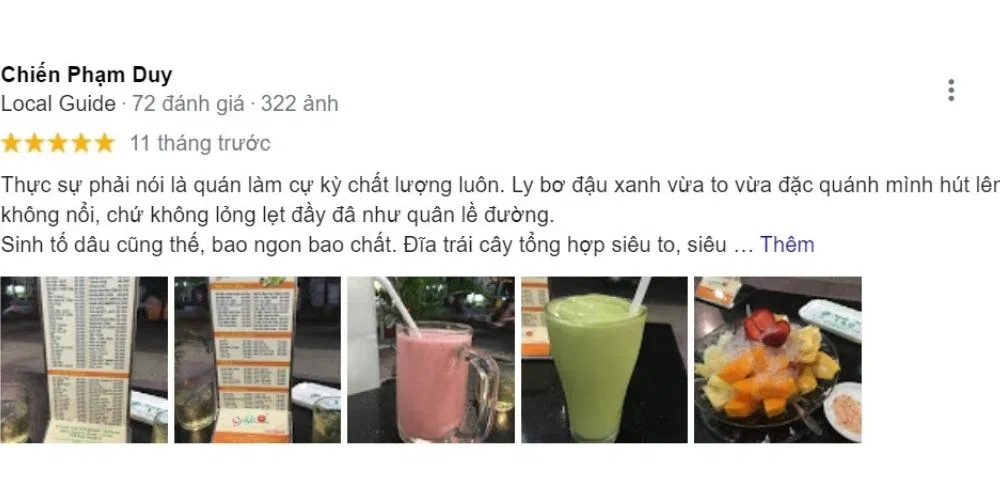 Đánh giá của khách hàng về Sinh tố 142 (Ảnh: BlogAnChoi)