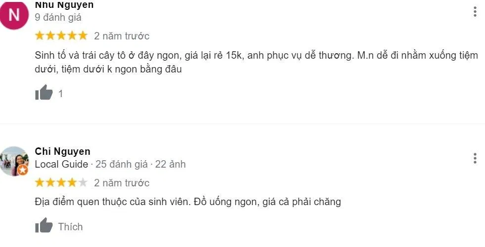 Đánh giá của khách hàng về Sinh tố Bà Hạt (Ảnh: BlogAnChoi)