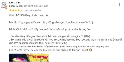 Đánh giá của khách hàng về sinh tố cô quỳnh (Ảnh: BlogAnChoi)