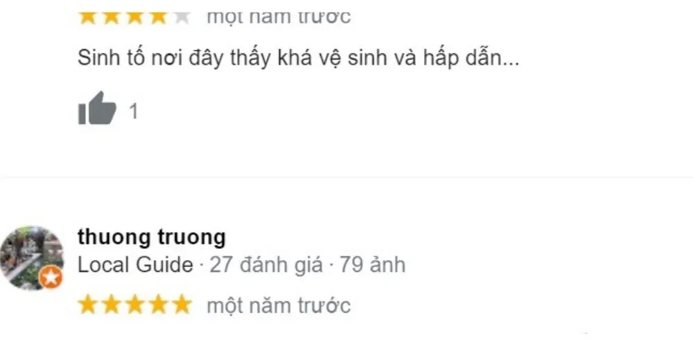 Đánh giá của khách hàng về sinh tố Nhung - Trần Khắc Chân (Ảnh: BlogAnChoi)