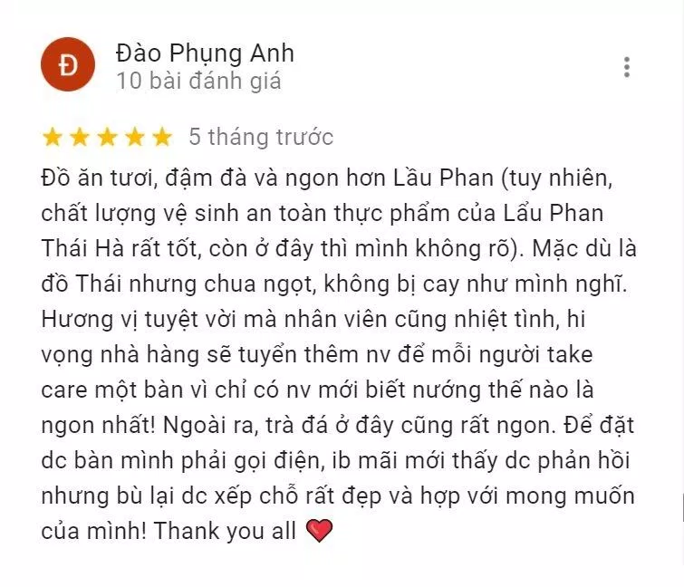 Đánh giá của khách hàng về Thái Pattaya Buffet (Nguồn: Internet)