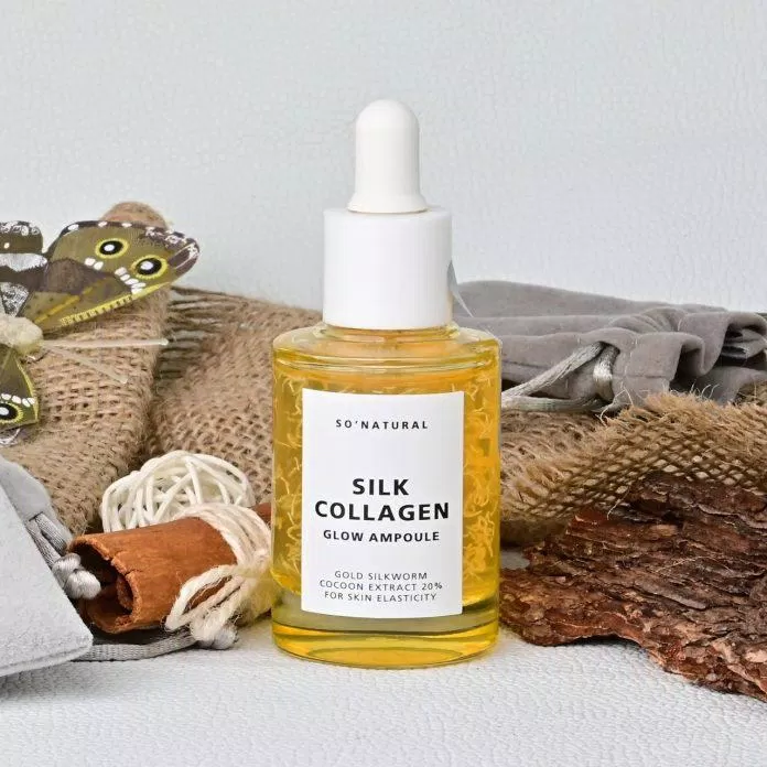 Tinh chất So’Natural Silk Collagen Glow Ampoule với chiết xuất từ kén tằm vàng nuôi dưỡng da hiệu quả ( Nguồn: internet)