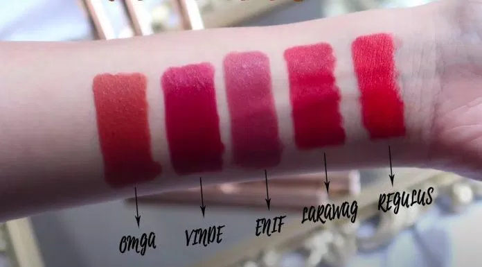 5 màu son với tone màu thiên đỏ sang trọng của Lustre Ultra Slim Matte Lipstick. (ảnh: internet)